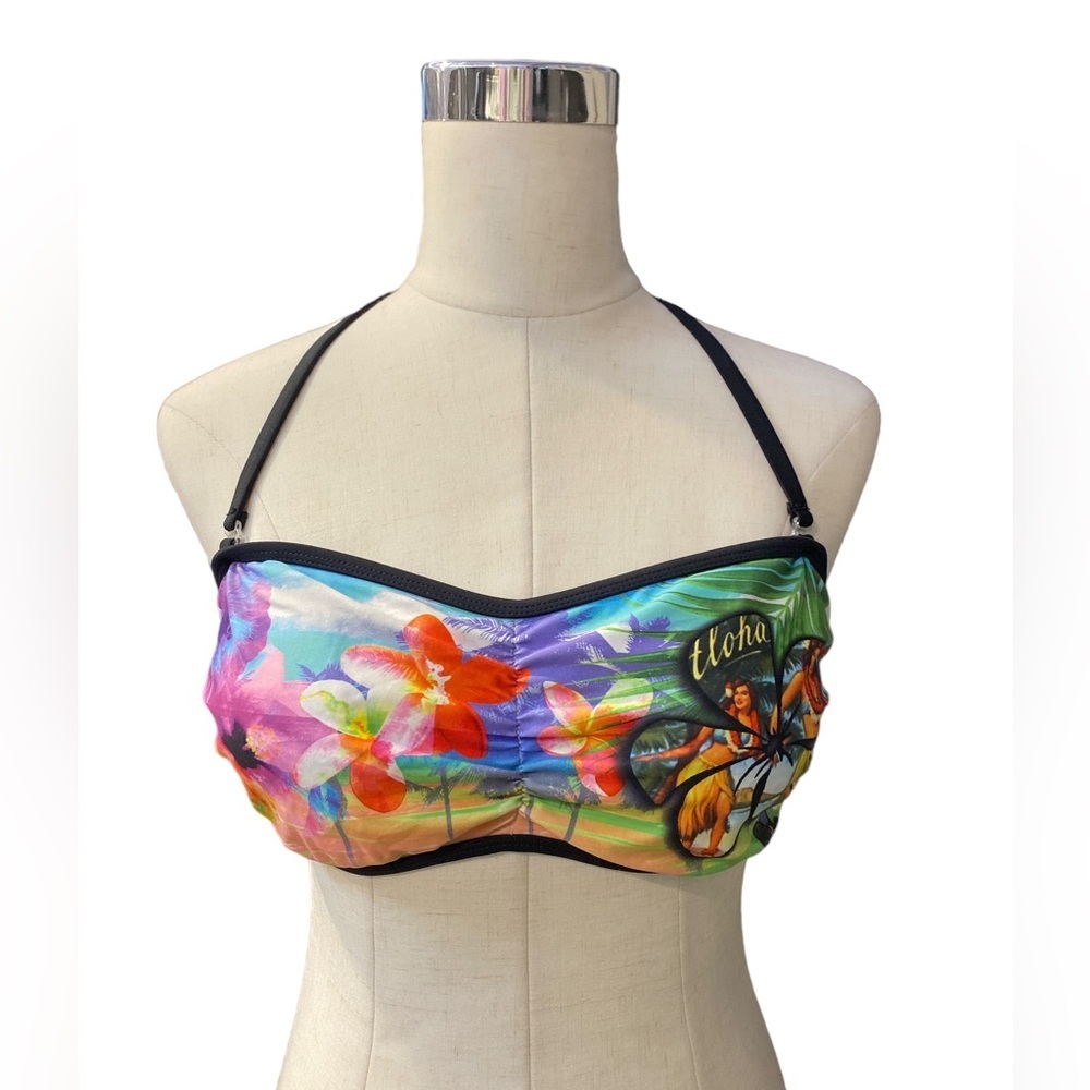 OP Aloha Multi Color Tropical Scenery Bikini Top size XL